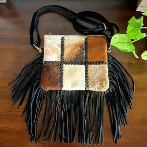 Genuine Patchwork Cow Hair on Hide and Suede Crossbody Purse